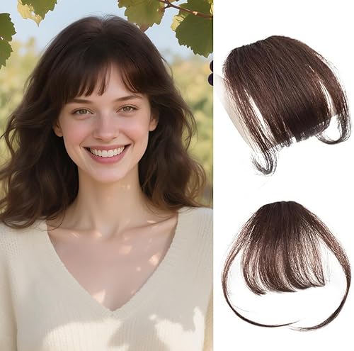 Clip in Bangs Remy Echthaar Haarverlängerung für Frauen und Mädchen Alltag Cosplay（Air Bangs,Dark Brown） von YTBYT