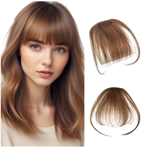 Clip in Bangs One Piece Pony Haare Clip 100% Remy Human Haar für Frauen und Mädchen (Air Bangs,Light Brown) von YTBYT