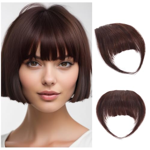 Clip in Bangs Remy Echthaar Haarverlängerung für Frauen und Mädchen Alltag Cosplay（French Bangs,Dark Brown） von YTBYT