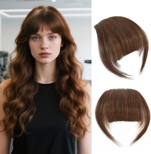 Clip in Bangs Remy Echthaar Haarverlängerung für Frauen und Mädchen Alltag Cosplay（French Bangs,Light Brown） von YTBYT