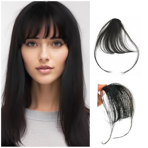 Clip in Bangs Remy Echthaar Haarverlängerung für Frauen und Mädchen Alltag Cosplay（Wispy Bangs,Natural Black） von YTBYT