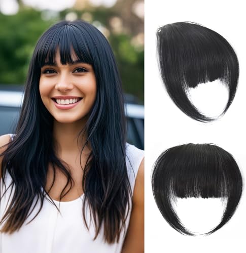 Clip in Bangs Remy Echthaar Haarverlängerung für Frauen und Mädchen Alltag Cosplay (French Bangs,Natural Black) von YTBYT