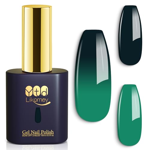 YTD Likomey UV Nagellack Farbwechsel Thermo Farbgel,15ml Dunkelgrün Hellgrün Gel Chamäleon Shellac Nagelgel UV/LED Color Change Hybrydowy Gel Nail Polish Gellack,WB09 von YTD Likomey
