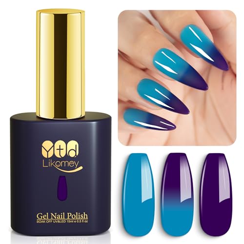 YTD Likomey UV Nagellack Farbwechsel Thermo Farbgel,15ml Blau Lila Gel Chamäleon Shellac Nagelgel UV/LED Color Change Gellack Gel Nail Polish von YTD Likomey