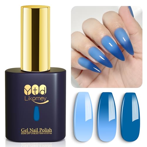 YTD Likomey UV Nagellack Farbwechsel Thermo Farbgel,15ml Hellblau Blau Gel Chamäleon Shellac Nagelgel UV/LED Color Change Blautöne Gellack,WB205 von YTD Likomey