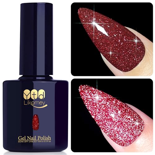 YTD Likomey UV Nagellack Glitzer,15ml Beerenrot Gel Nagellack Glitter,Sparkle Funkelnd Shellac Farbgel Nagellac,Reflective Holographisch Diamant Maniküre Nail Gel Polish,SZ232 von YTD Likomey