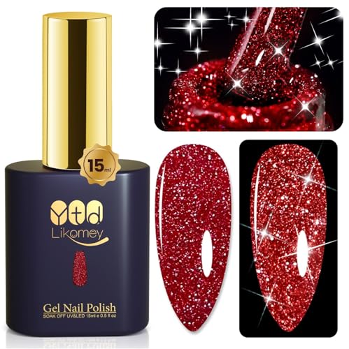 YTD Likomey UV Nagellack Glitzer,15ml Rot Gel Nagellack Glitter,Sparkle Funkelnd Shellac Farbgel,Reflective Holographisch Diamant Maniküre Nail Gel Polish,SZ001 von YTD Likomey
