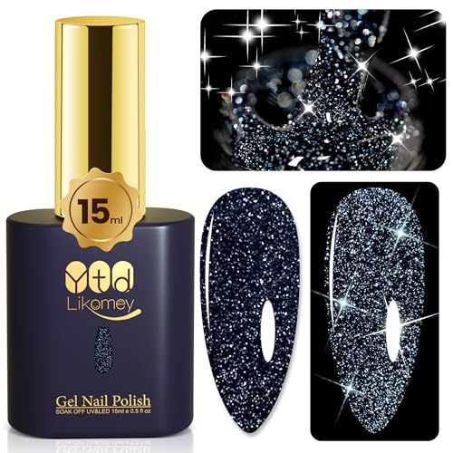 YTD Likomey UV Nagellack Glitzer,15ml Schwarz Gel Glitter,Sparkle Funkelnd Shellac Farbgel Nagellack,Reflective Holographisch Diamant Maniküre Herbst Winter Gel Nail Polish,SZ010 von YTD Likomey