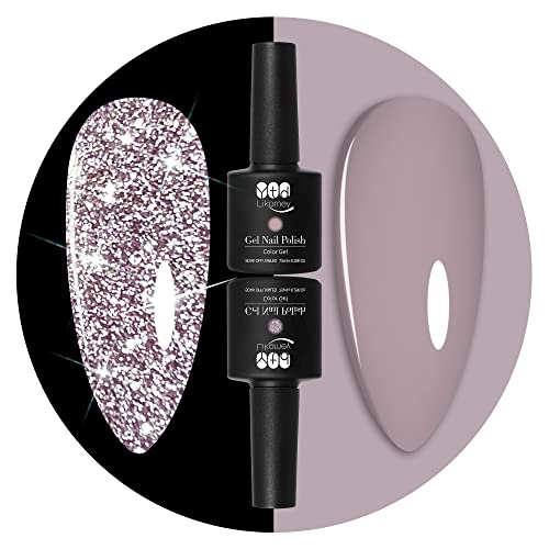 YTD Likomey UV Nagellack Glitzer,2 Pcs 7.5 ml Rosa und Rosa Glitzer Set,Sparkle Funkelnd Shellac Farbgel Nagellack,Reflective Diamant Maniküre Gel Nail Polish von YTD Likomey