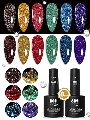 YTD Likomey UV Nagellack Glitzer Set,6 Farben Sparkle Funkelnd Shellac Nagellac mit Base und Top Coat Gellack Kit,Reflective Diamant Maniküre Gel Nail Polish,8 Pcs 7.5 ml YTD Likomey UV Nagellack Glitzer Set,6 Farben Sparkle Funkelnd Shellac Nagellac mit Base und Top Coat Gellack Kit,Reflective Diamant Maniküre Gel Nail Polish,8 Pcs 7.5 ml von YTD Likomey
