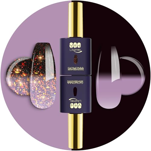 YTD Likomey UV Nagellack Set,2 Pcs 15ml Farbwechsel Thermo Farbgel Reine Farbe und Glitter,Chamäleon Shellac Color Change Nagelgel Farbmischung UV LED Gellack-Grau Violett bis Schwarz von YTD Likomey