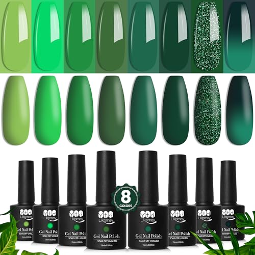 YTD Likomey UV Nagellack Shellac Set,8 Farben Kollektion Wald Grün Kit,Farbgel Für Gelnägel Nagellack UV Maniküre Gel Nail Polish Gellack Geschenkbox 8 Pcs 7.5ML von YTD Likomey