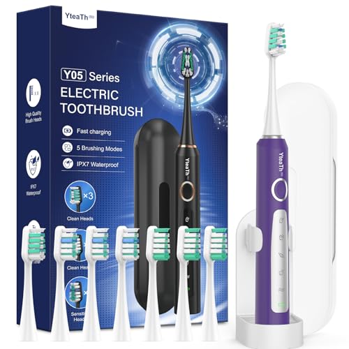 YTEATH PRO Elektrische Zahnbürste Schallzahnbürste für Erwachsene und Kinder - Electric Toothbrush mit 8 Bürstenköpfen und 5 Modi. 90 Tagen Akkulaufzeit, 2 Minuten Smart Timer, Reiseetui von YTEATH PRO