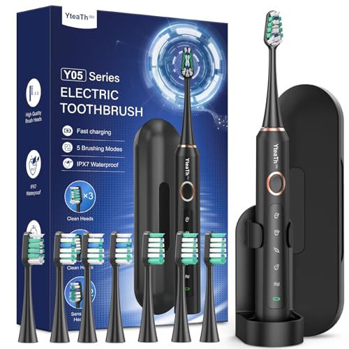 Elektrische Zahnbürste Schallzahnbürste für Erwachsene und Kinder - Electric Toothbrush mit 8 Bürstenköpfen und 5 Modi. 90 Tagen Akkulaufzeit, 2 Minuten Smart Timer, Reiseetui von YTEATH PRO