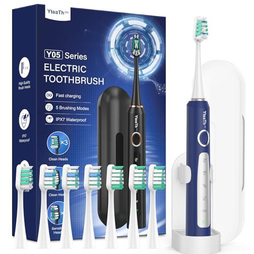 Elektrische Zahnbürste Schallzahnbürste für Erwachsene und Kinder - Electric Toothbrush mit 8 Bürstenköpfen (3 Typen) und 5 Modi. 90 Tagen Akkulaufzeit, 2 Minuten Smart Timer, Reiseetui von YTEATH PRO