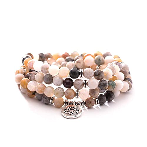 Armbänder Bambusblatt Achat Armband 108 Perlen Milchstein Yoga Schmuck Mala Kette Halskette Gebetskette Vatertagsgeschenk von YTGLQAZ