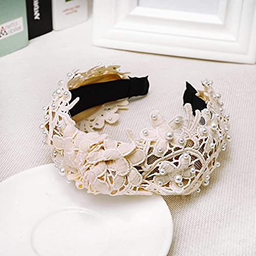 Haarschmuck Stirnbänder Für Frauen Mode Mädchen Perle Haarband Weiße Spitze Stirnband Künstliche Perlen Haarreifen Mittleren Knoten Haarschmuck 9 von YTGLQAZ
