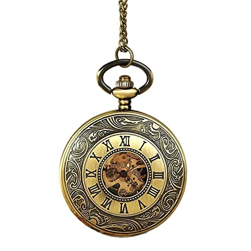 Taschenuhr Mit Kette Taschenuhr, Antike Mechanische Bronze Spiralmuster Goldenes Zahnrad Durchbrochenes Zifferblatt Montreux Geschenk Halskette Anhängeruhr, Dampf (Farbe : Bronze) von YTGLQAZ