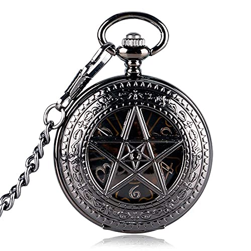 Taschenuhr Mit Kette Taschenuhr, Black Hour Hot Tv Series Supernatural Pentagramm Mechanischer Handaufzug Kronenmuster, Dampf (Farbe : Schwarz) von YTGLQAZ