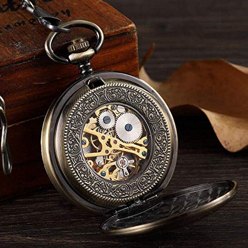 Taschenuhr Mit Kette  Taschenuhr, Doppelseiten Mechanisch Herren Bronze Hohlskelett Mechanische Uhren Clip Ketten Anhänger Geschenke,Dampf (Farbe : Bronze) von YTGLQAZ