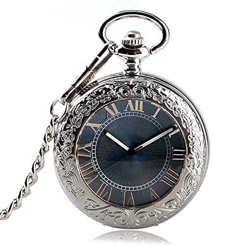 Taschenuhr Mit Kette Taschenuhr, Geschenkuhr Herren Digitaluhr Vintage Self Wind Stilvolles Graues Zifferblatt Automatik Mechanisch,Dampf (Farbe : Silber) von YTGLQAZ