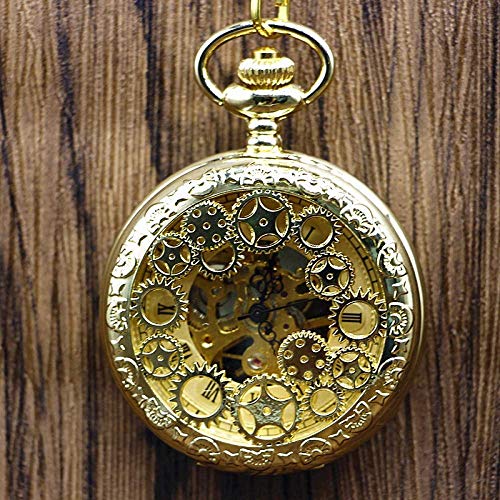 Taschenuhr mit Kette Taschenuhr, Golden Gear Hohl Mechanische Unisex Handaufzuguhr Weihnachtsgeschenk, Dampf (Farbe: Gold), gold von YTGLQAZ