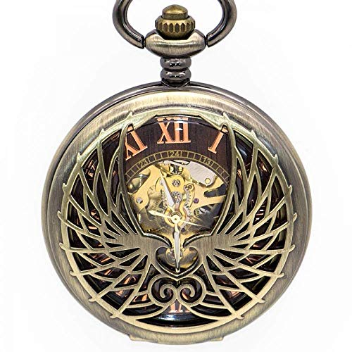 Taschenuhr Mit Kette Taschenuhr, Retro Bronze Love Wing Mechanisch Mit Kette Einzigartiger Doppelseitig Offener Skeleton Handaufzug,Dampf (Farbe : Bronze) von YTGLQAZ