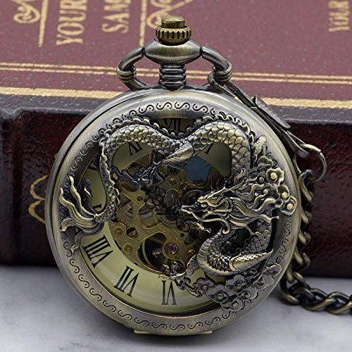 Taschenuhr Mit Kette Taschenuhr, Vintage Dragon Handaufzug Mechanisch Mit Kette Skelettuhren Herrenuhr,Dampf (Color : Bronze) von YTGLQAZ