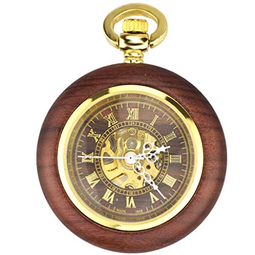 Taschenuhr  Vintage Taschenuhr Mahagoni Automatische Mechanische Taschenuhr Männer Und Frauen Klassische Retro Ausgehöhlte Antike Halskette Uhr Herren Damenuhr (Color : C) von YTGLQAZ