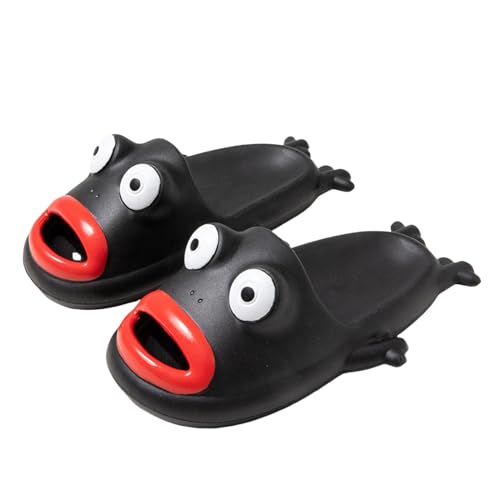 YTHSPNZE Frosch Hausschuhe, Frosch Flip Flops, Verdickte Dusche Hausschuhe, Lustige Paar Frosch Hausschuhe, Strandschuhe Und Duschschuhe, Fischrutschen-schwarz-44-45 von YTHSPNZE