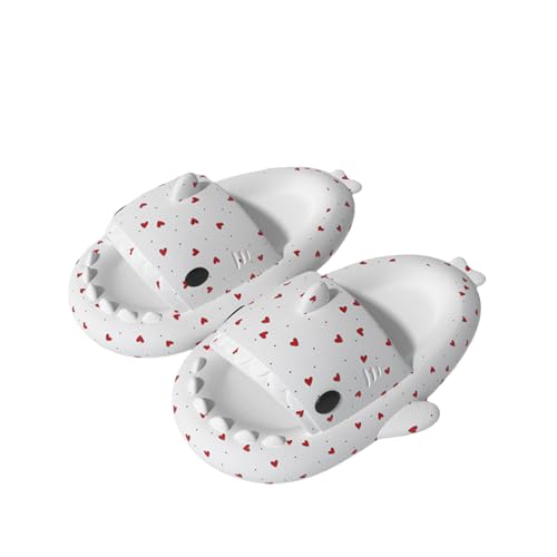 YTHSPNZE Hai Hausschuhe, Neuartige Und Interessante Wolkenhai Hausschuhe, Rutschfeste Schnell Trocknende Hai Hausschuhe, EVA Sternenlicht Hai Hausschuhe-Liebe weiß-42-43 von YTHSPNZE