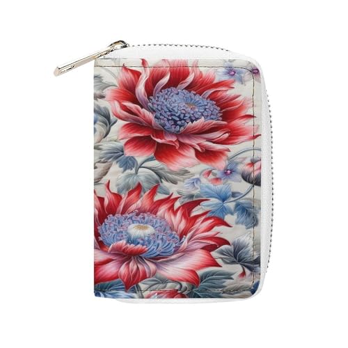 YTLKGFP Kartenetui aus Leder, Kartenetui, Kreditkartenetui, rote und blaue Blumen, bedruckt, Reißverschluss, Kartenetui, Halter für Damen und Herren, rote und blaue Blumen, 16 x 11,4 cm, modern, Rote YTLKGFP Kartenetui aus Leder, Kartenetui, Kreditkartenetui, rote und blaue Blumen, bedruckt, Reißverschluss, Kartenetui, Halter für Damen und Herren, rote und blaue Blumen, 16 x 11,4 cm, modern, Rote von YTLKGFP