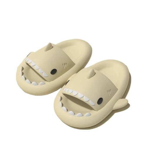 YTLOUNAZ Sommer Badeschlappen Sommerhai Sandalen Frauen Haifischschuhe Anti-Skid Eva Feste Farben Paar Eltern Outdoor Süße Innenräume Lustige Schuhe-Beige-46-47 von YTLOUNAZ