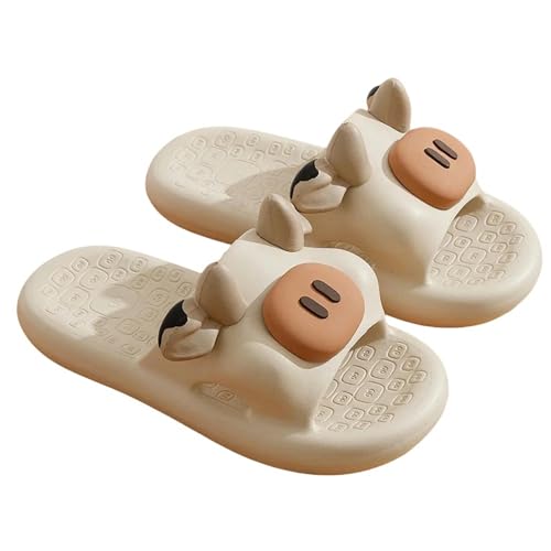 YTLOUNAZ Sommer Badeschlappen Süße Kuhschuhe Für Sommer -Cartoon -Form Frauen Rutschere Für Weiche Non -Slip -Badezimmer -Hausschuhe Für Männer-Beige-40-41 (Fuß 250 Mm) von YTLOUNAZ