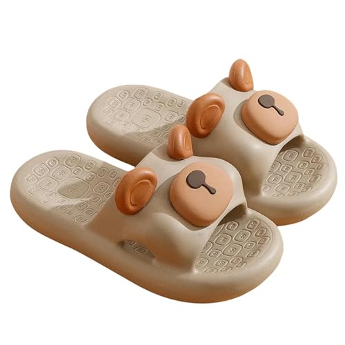 YTLOUNAZ Sommer Badeschlappen Süße Kuhschuhe Für Sommer -Cartoon -Form Frauen Rutschere Für Weiche Non -Slip -Badezimmer -Hausschuhe Für Männer-Khaki-38-39 (Fuß 240 Mm) von YTLOUNAZ