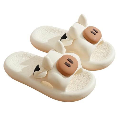 YTLOUNAZ Sommer Badeschlappen Süße Kuhschuhe Für Sommer -Cartoon -Form Frauen Rutschere Für Weiche Non -Slip -Badezimmer -Hausschuhe Für Männer-Weiß-36-37 (Fuß 230 Mm) von YTLOUNAZ