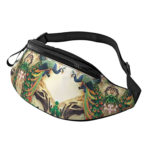 Orientalischer Pfau auf Blume Baum Hüfttasche für Damen & Herren Hüfttasche Reisen Yoga Gym für Outdoor Workout Sport Reisen Laufen, Schwarz , Einheitsgröße von YTORA