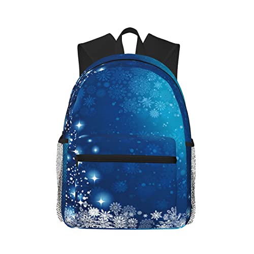 YTORA Blauer Weihnachts-Laptop-Rucksack mit Schneeflocken-Design, doppellagig, leicht, modisch, lässig, für Männer und Frauen, Reiserucksack, Schwarz, Einheitsgröße von YTORA