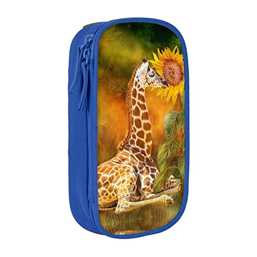 YTORA Federmäppchen mit Giraffe und Sonnenblume, großes Fassungsvermögen, Stifttasche, langlebig, 3 Fächer, blau, Einheitsgröße, Taschen-Organizer von YTORA