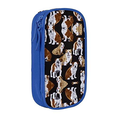 YTORA Federmäppchen mit englischer Bulldogge, großes Fassungsvermögen, große Aufbewahrungstasche, langlebig, 3 Fächer, blau, Einheitsgröße, Taschen-Organizer von YTORA