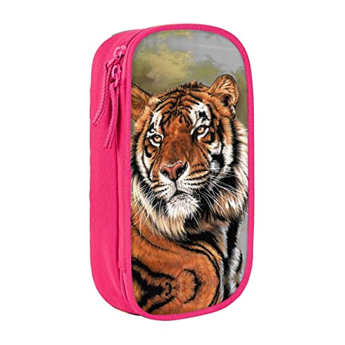 YTORA Federmäppchen mit niedlichem Tiger-Motiv, großes Fassungsvermögen, Stifttasche, langlebig, 3 Fächer, rose, Einheitsgröße, Taschen-Organizer von YTORA