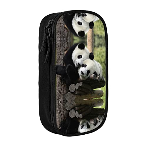 YTORA Federmäppchen mit zwei großen Pandas, großes Fassungsvermögen, Stifttasche, langlebig, 3 Fächer, Schwarz , Einheitsgröße, Taschen-Organizer von YTORA