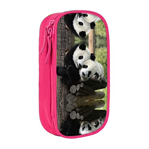 YTORA Federmäppchen mit zwei großen Pandas, großes Fassungsvermögen, Stifttasche, langlebig, 3 Fächer, rose, Einheitsgröße, Taschen-Organizer von YTORA