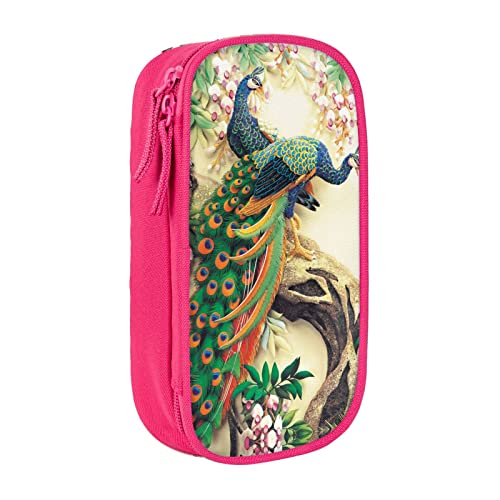 YTORA Federmappe mit 3 Fächern, Motiv: orientalischer Pfau auf Baum, großes Fassungsvermögen, Stifttasche, langlebig, rose, Einheitsgröße, Taschen-Organizer von YTORA