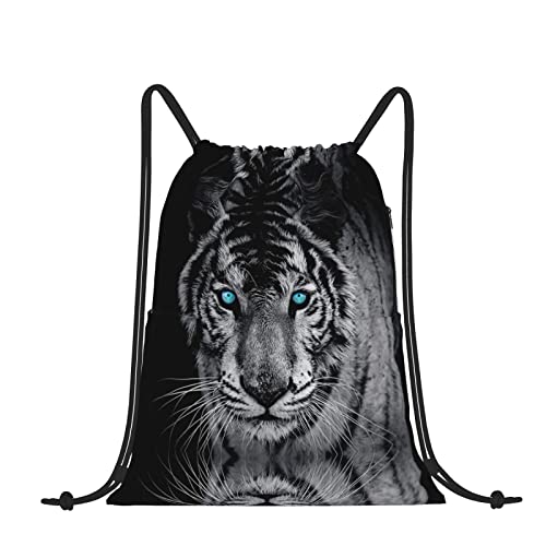 YTORA Glitzer-Pailletten-Rucksack mit Kordelzug, wasserabweisend, Sportrucksack, Turnbeutel für Herren und Damen, weißer tiger, Einheitsgröße von YTORA