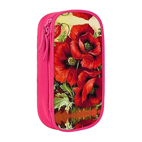 YTORA Schönes Federmäppchen mit Mohnblumen-Motiv, großes Fassungsvermögen, große Aufbewahrungstasche, langlebig, 3 Fächer, rose, Einheitsgröße, Taschen-Organizer von YTORA