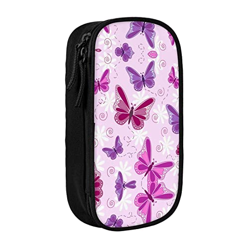 YTORA Stifteetui mit großem Fassungsvermögen, mit 3 Fächern, Motiv: rosa Schmetterlinge, große Aufbewahrung, Schwarz , Einheitsgröße, Taschen-Organizer von YTORA