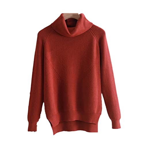 Casual Dicker Herbst Winter Rollkragenpullover Pullover Frauen Langarm Basic Female Lose Strickpulli, ziegelrot, One size von YTR6RTW
