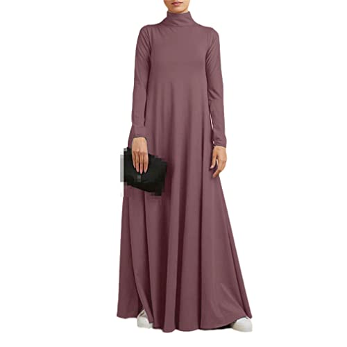 Lässiges Maxikleid mit Rollkragen für Damen, solides Sonnenkleid, langärmelig, Maxi-Bademantel, violett, Mittel von YTR6RTW