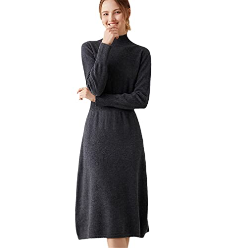 Plus Longer Pure Goat Cashmere Strickkleid Frauen Warm Damen Pullover, dunkelgrau, Groß von YTR6RTW